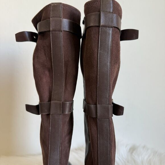 Cole Haan 7.5 Women Mid Calf Brown Leather Suede Buckle Riding Boots Equestrian - Picture 7 of 16